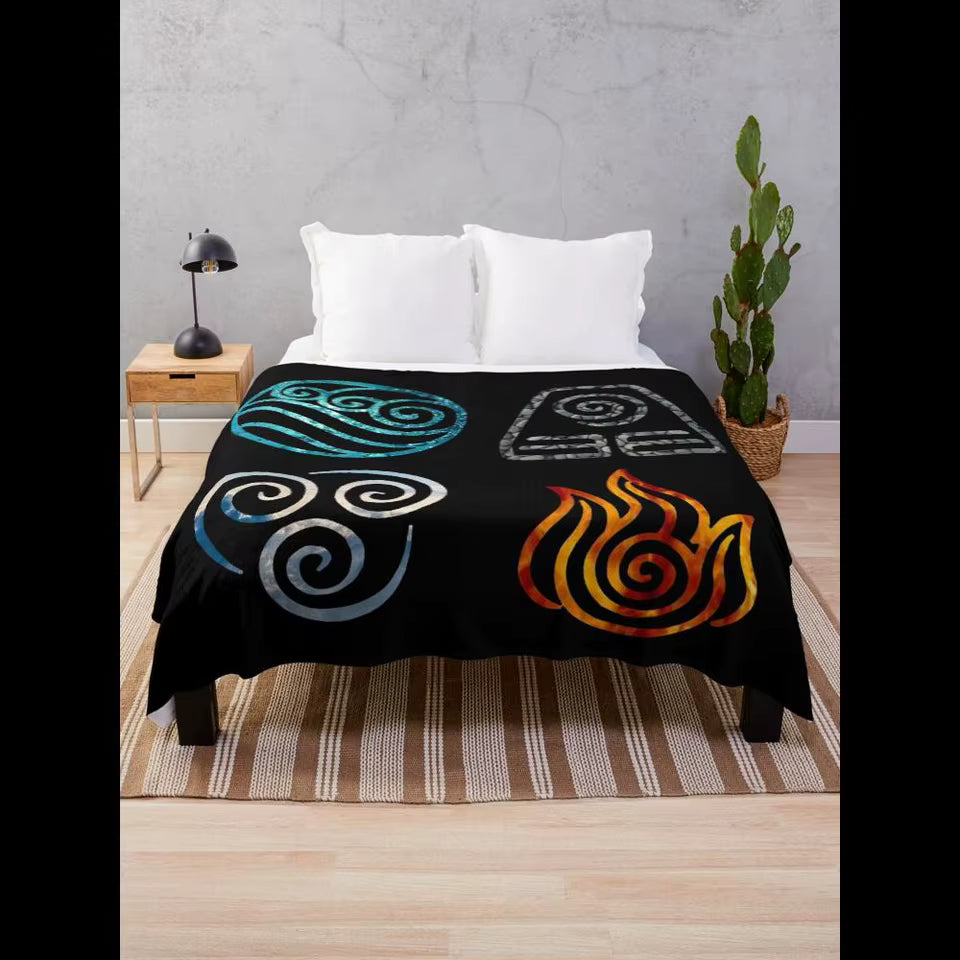 Avatar the Last Airbender Element Symbols Throw Blanket Perfect for Fans Soft Cozy Home Textile Living Room Decor Gift Idea - Prime Brick Store