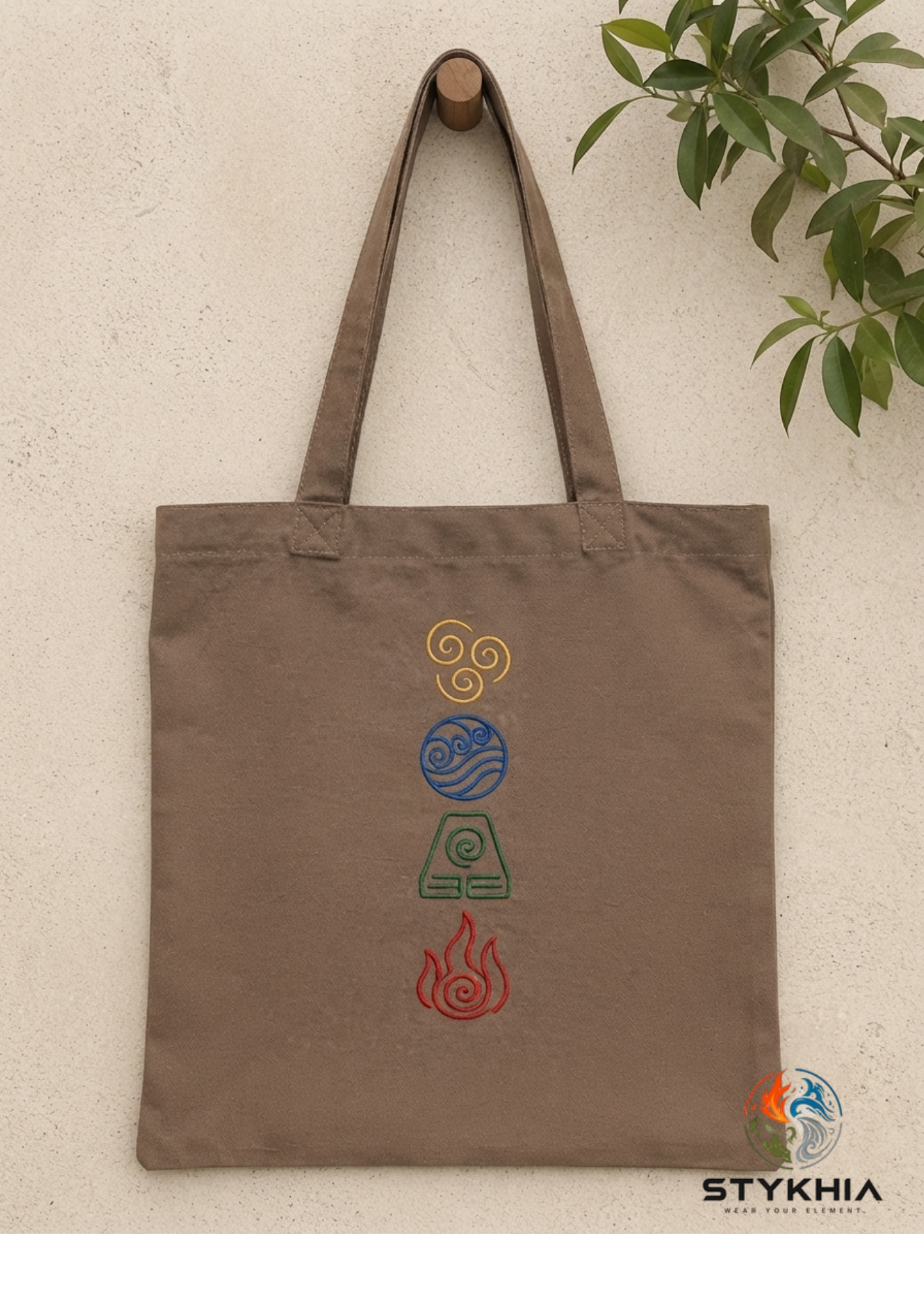 Avatar Elements Embroidered Tote Bag | Minimalist Canvas Shoulder Bag | ATLA Inspired Gift