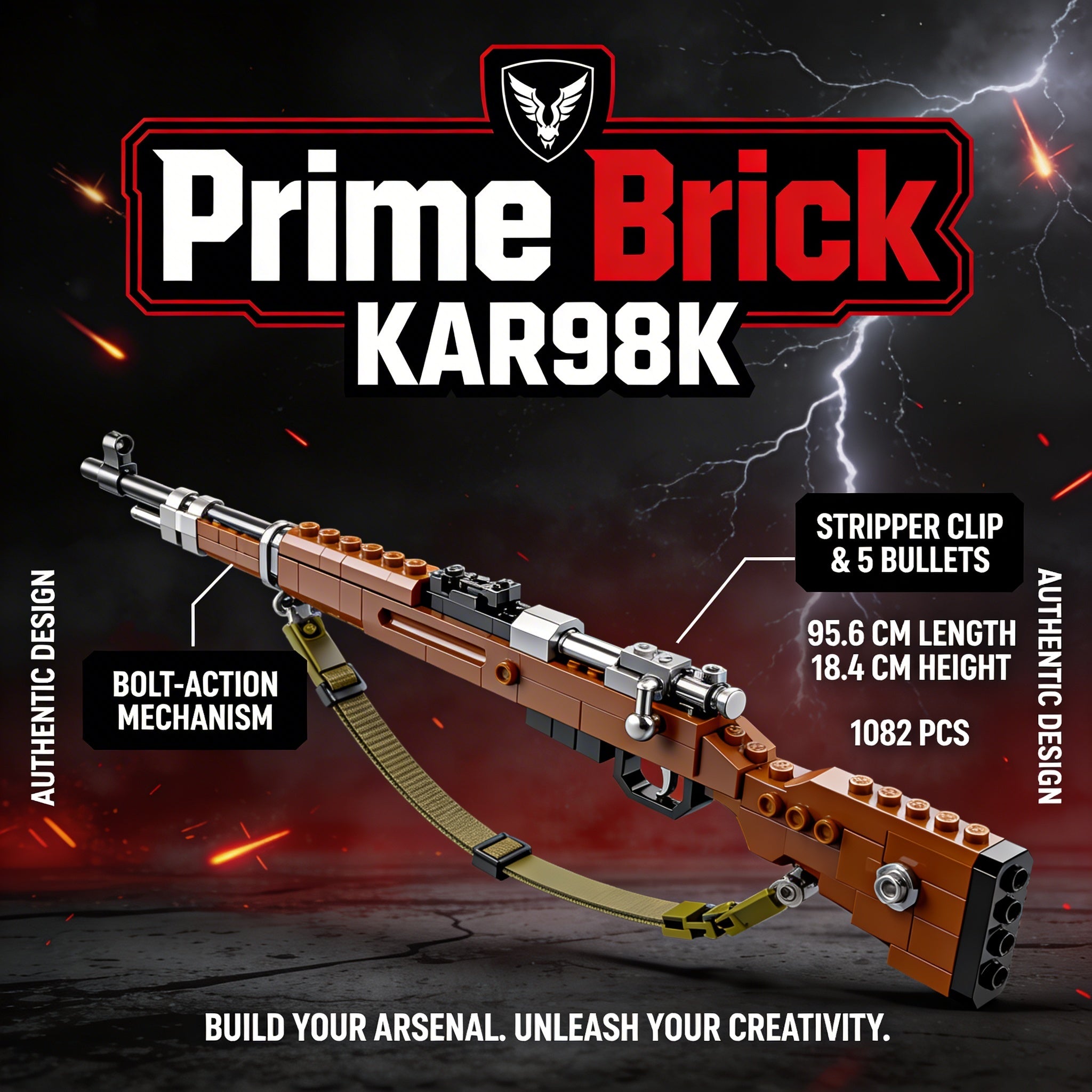 98K Tactical Brick Rifle — Functional Brick Maquette (1206 pieces) - Prime Brick Store